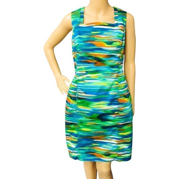 Calvin Klein Dress Multicolor heathered Print Sleeveless Pockets Stretchy Sz 8 - Picture 1 of 14